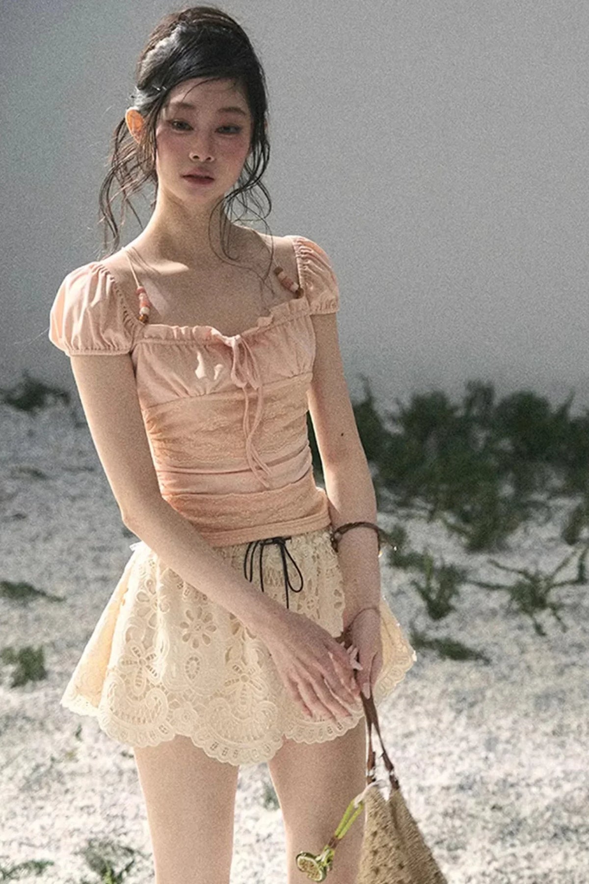 Floral Hollow-Out Puffy Skirt