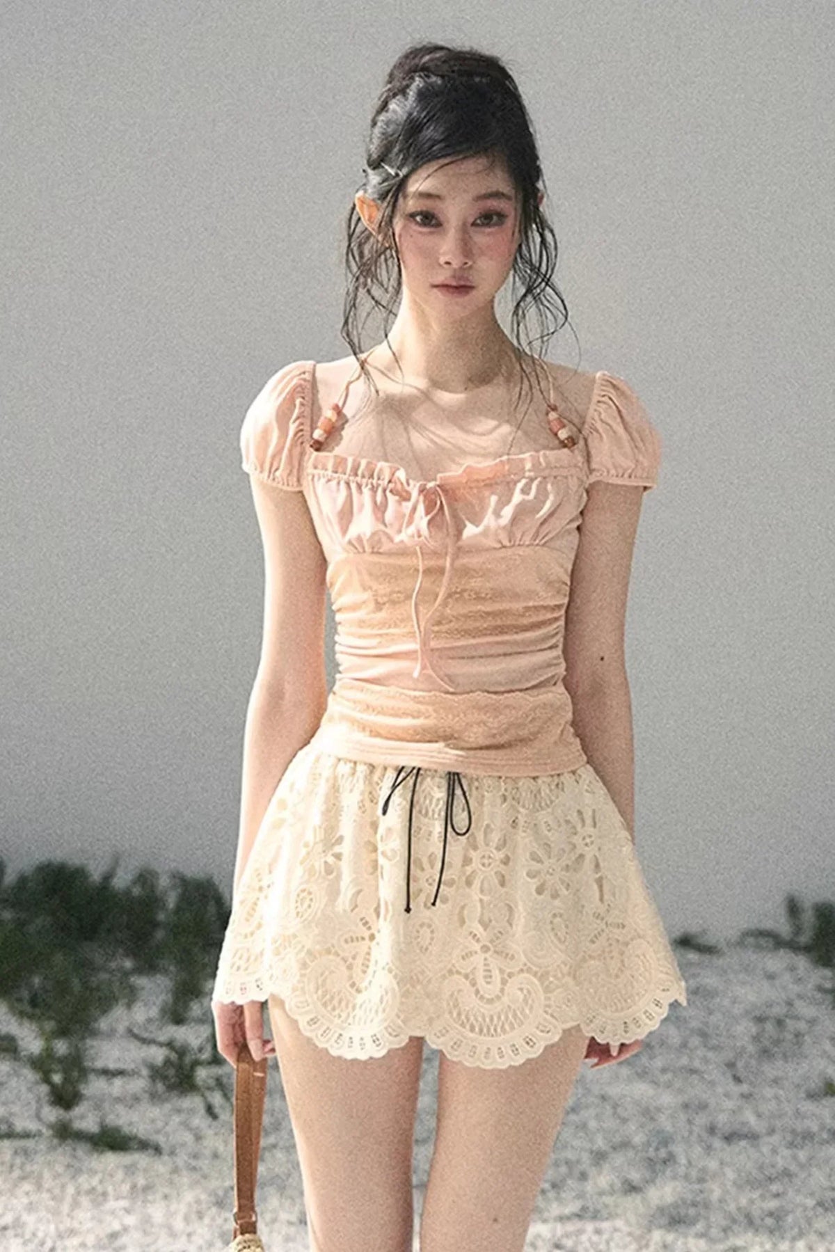 Floral Hollow-Out Puffy Skirt