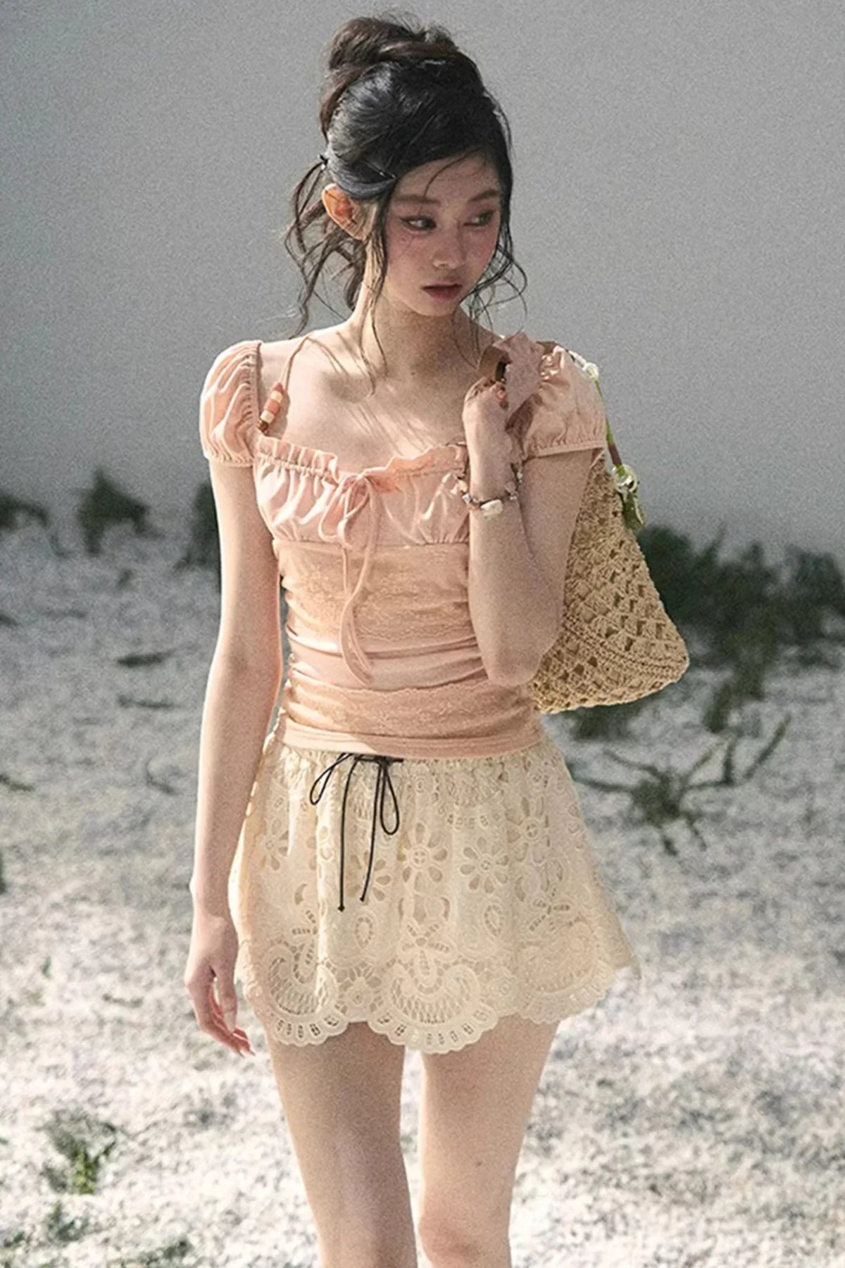 Floral Hollow-Out Puffy Skirt