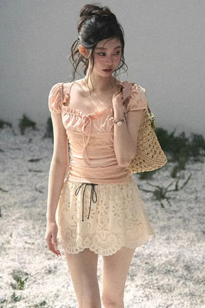 Floral Hollow-Out Puffy Skirt