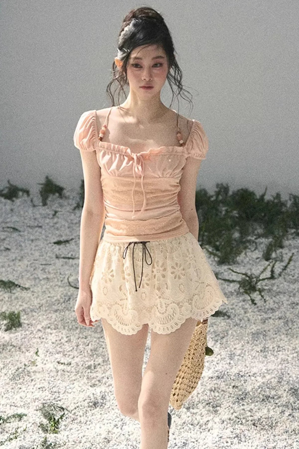 Floral Hollow-Out Puffy Skirt