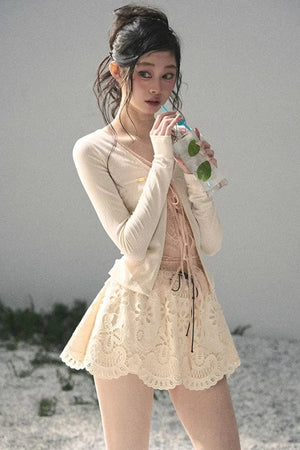 Floral Hollow-Out Puffy Skirt