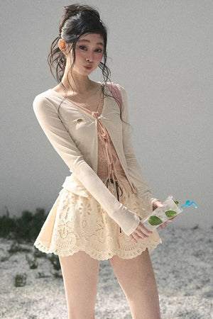 Floral Hollow-Out Puffy Skirt