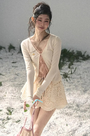Floral Hollow-Out Puffy Skirt