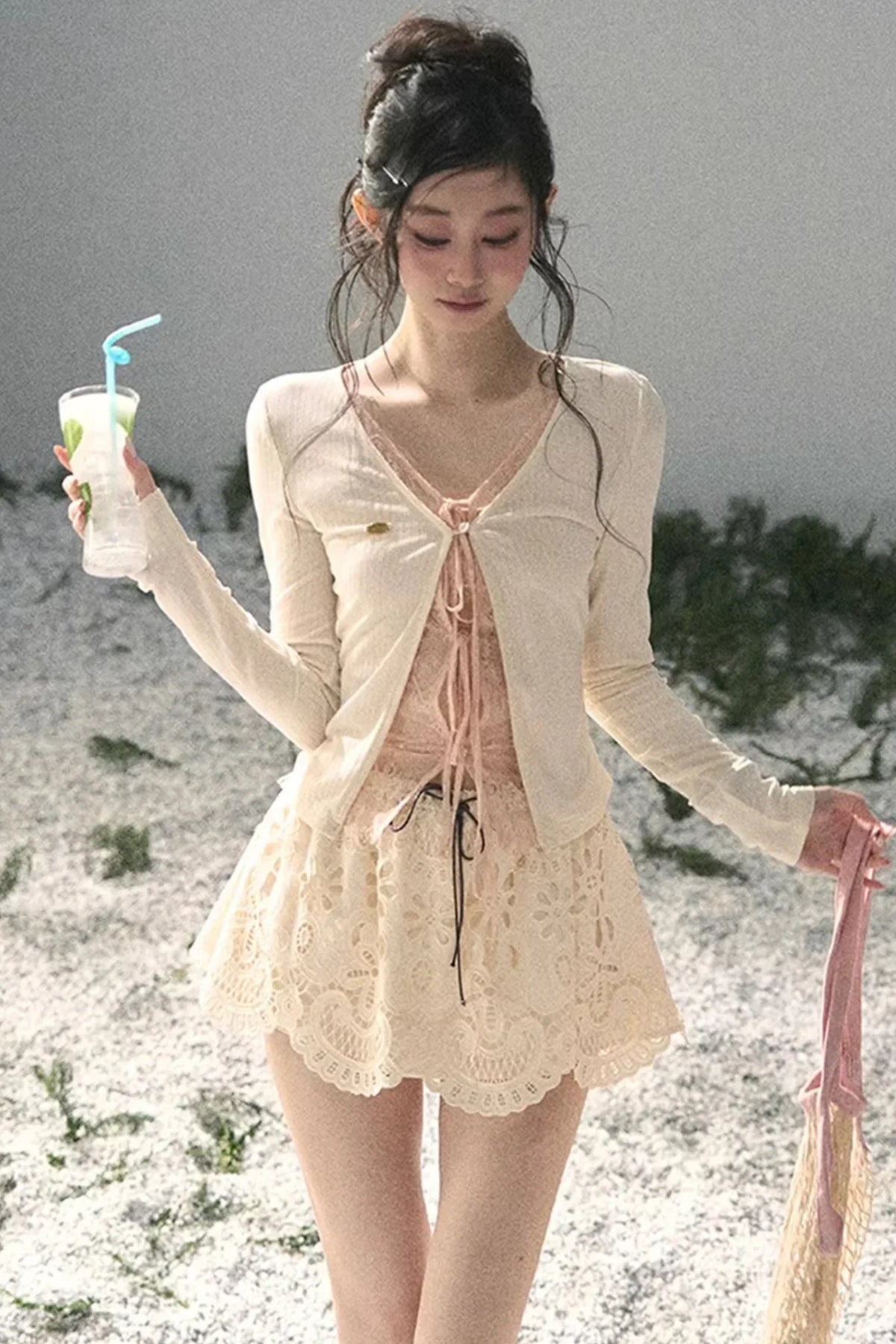 Floral Hollow-Out Puffy Skirt