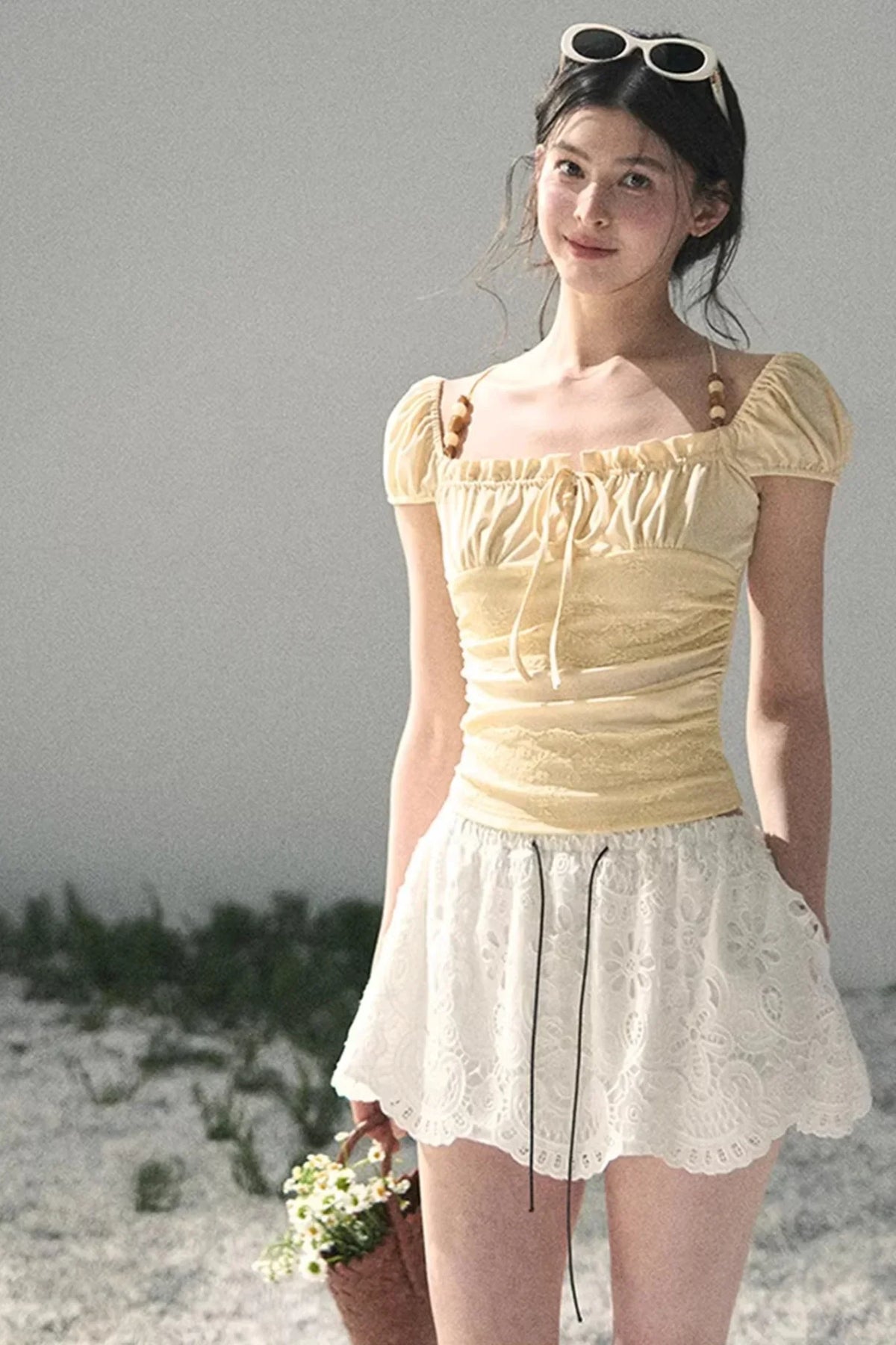 Floral Hollow-Out Puffy Skirt
