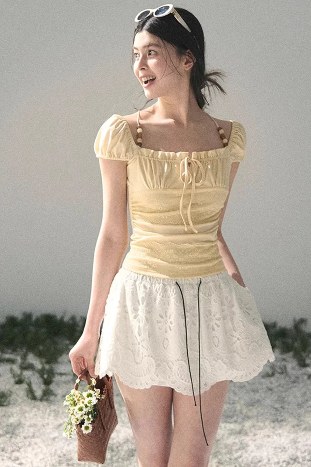 Floral Hollow-Out Puffy Skirt