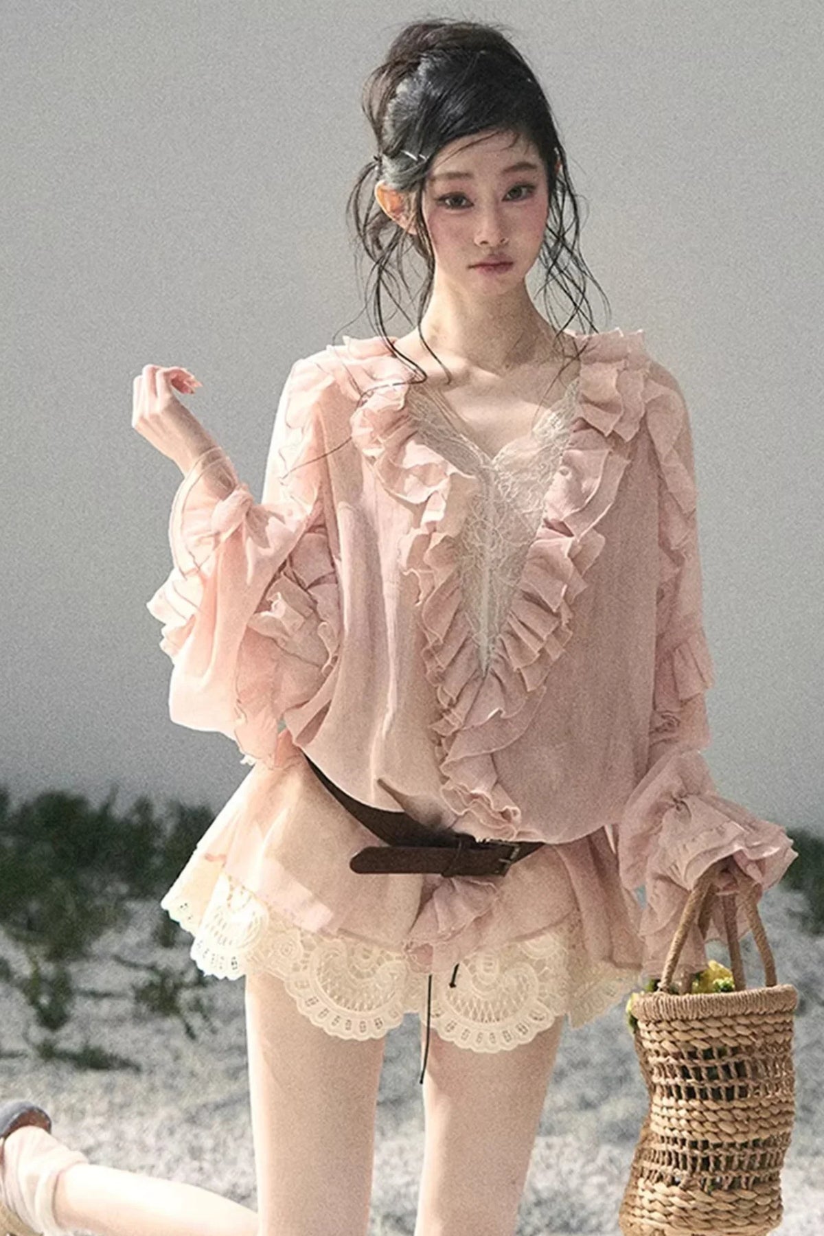 Floral Hollow-Out Puffy Skirt