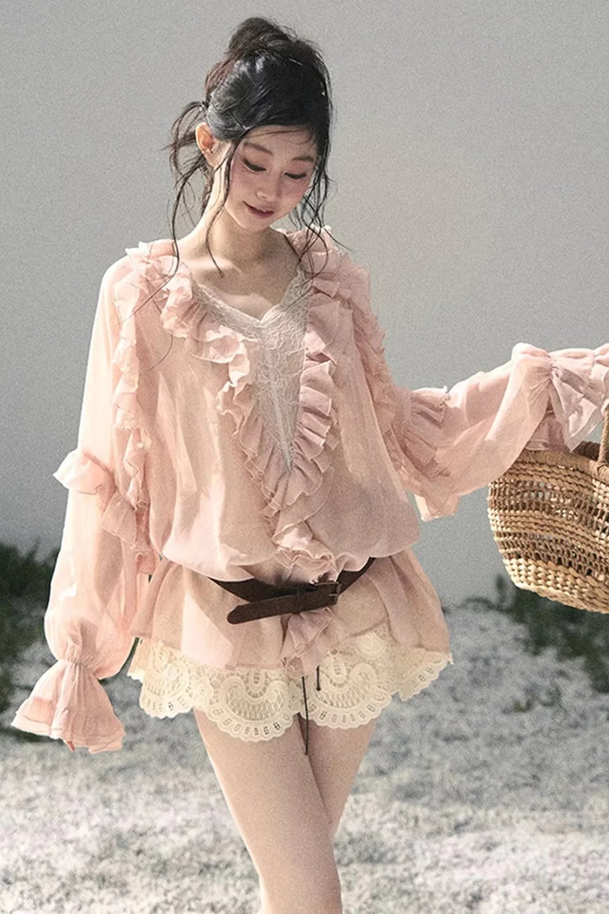 Floral Hollow-Out Puffy Skirt