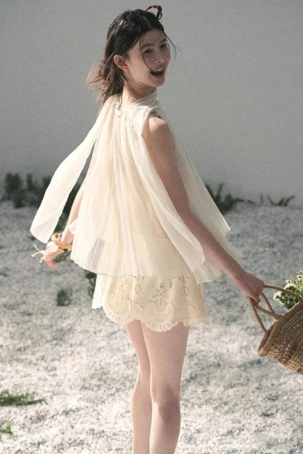 Floral Hollow-Out Puffy Skirt