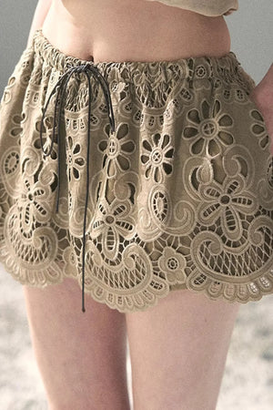 Floral Hollow-Out Puffy Skirt