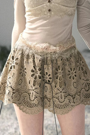Floral Hollow-Out Puffy Skirt