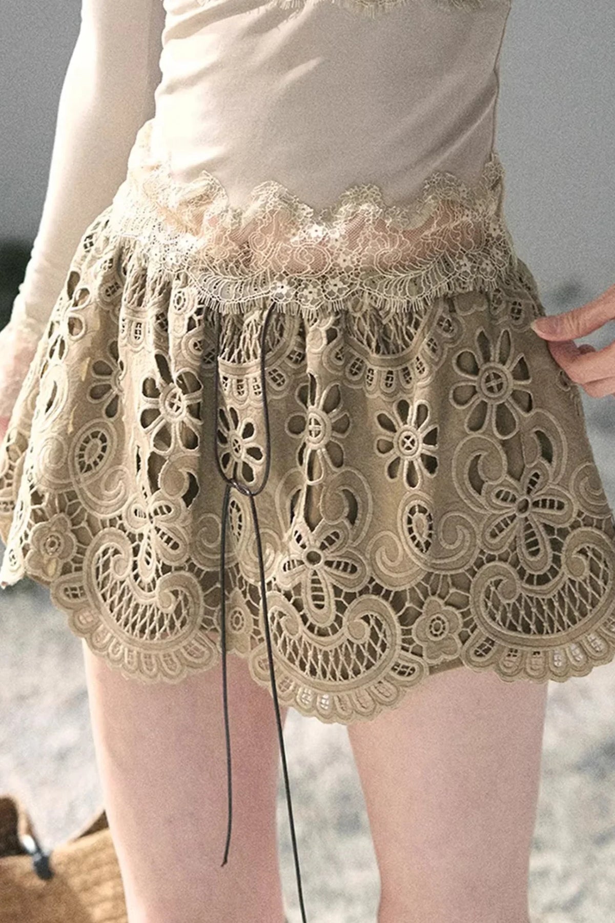 Floral Hollow-Out Puffy Skirt