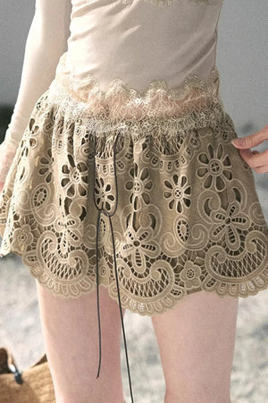 Floral Hollow-Out Puffy Skirt