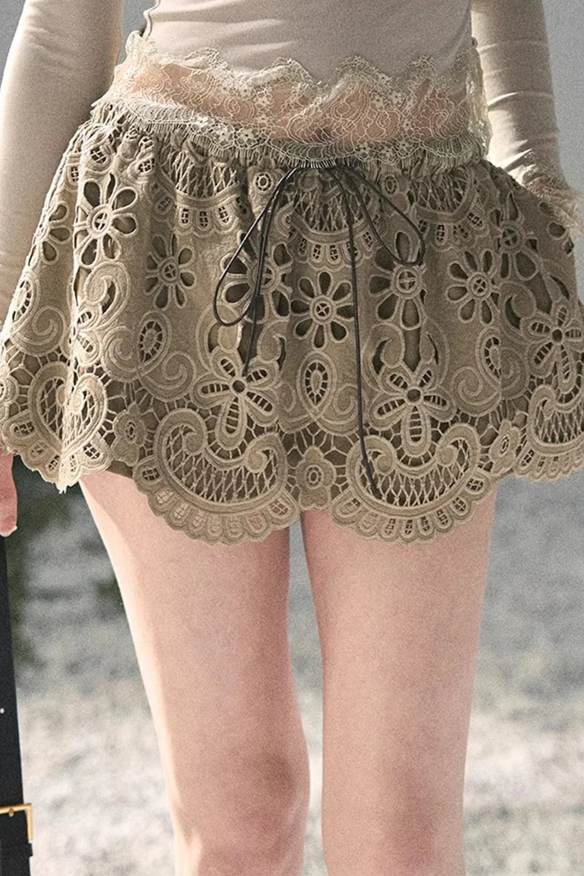 Floral Hollow-Out Puffy Skirt