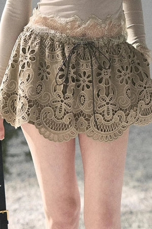 Floral Hollow-Out Puffy Skirt