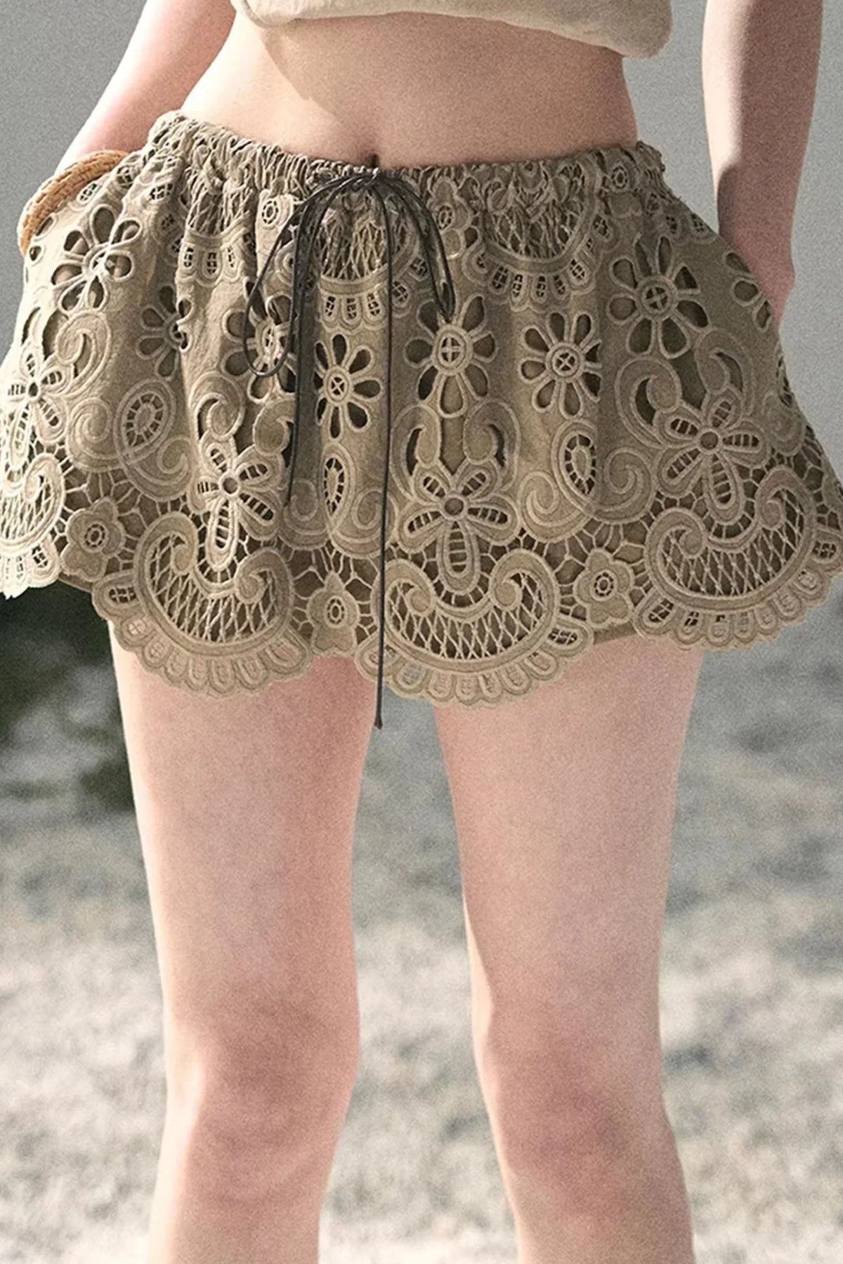 Floral Hollow-Out Puffy Skirt