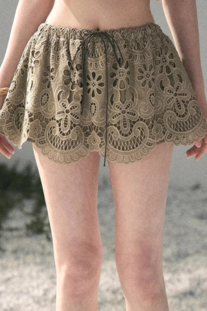 Floral Hollow-Out Puffy Skirt