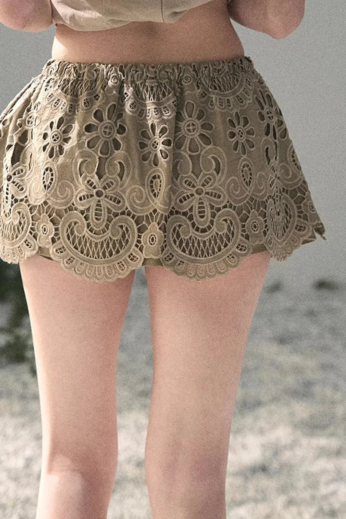 Floral Hollow-Out Puffy Skirt