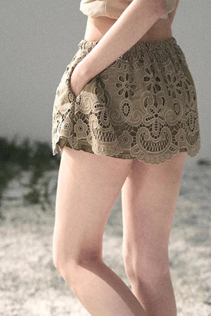 Floral Hollow-Out Puffy Skirt