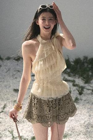 Floral Hollow-Out Puffy Skirt