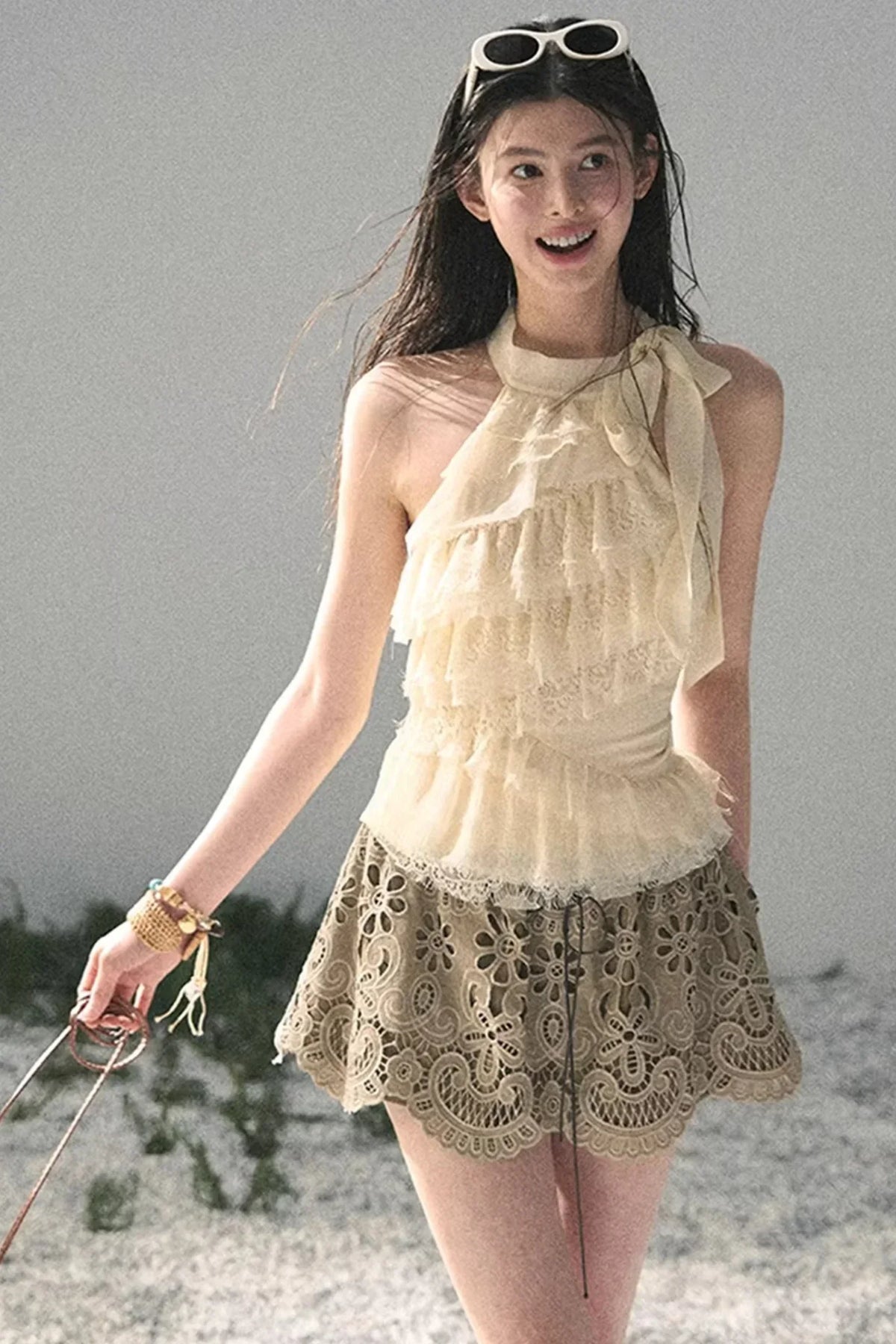 Floral Hollow-Out Puffy Skirt