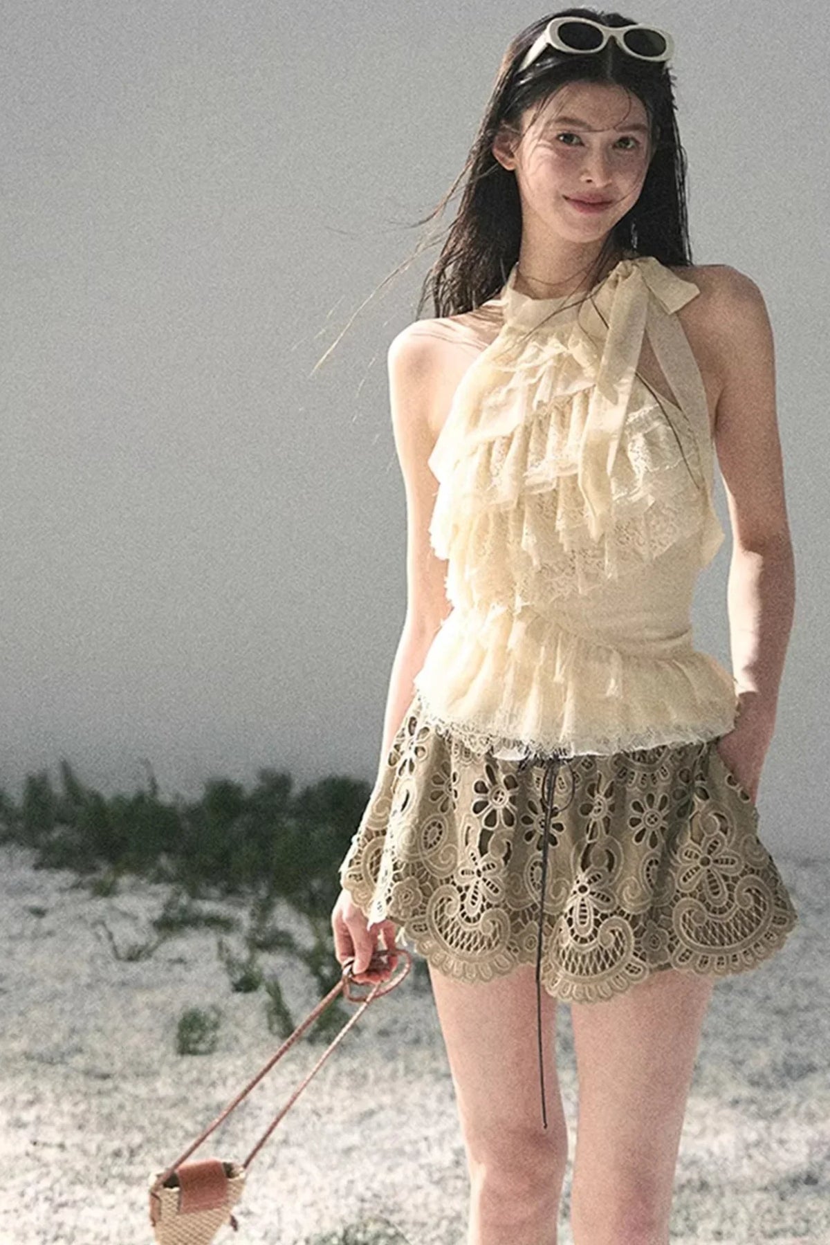 Floral Hollow-Out Puffy Skirt