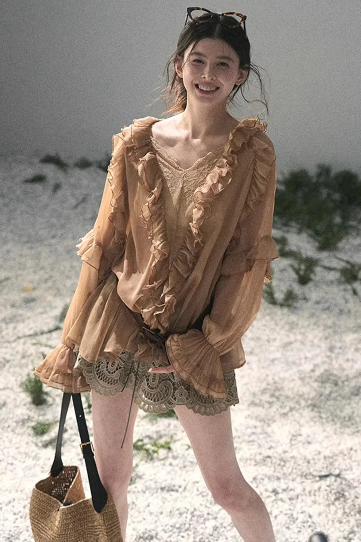 Floral Hollow-Out Puffy Skirt