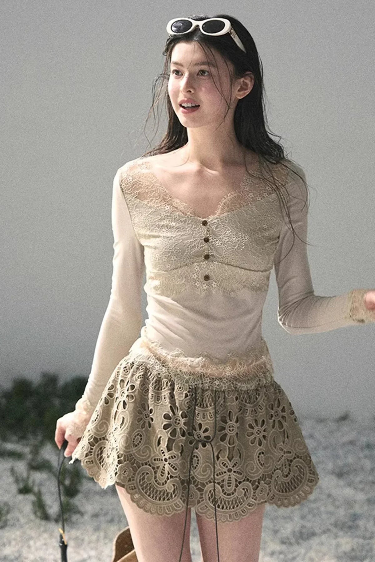 Floral Hollow-Out Puffy Skirt