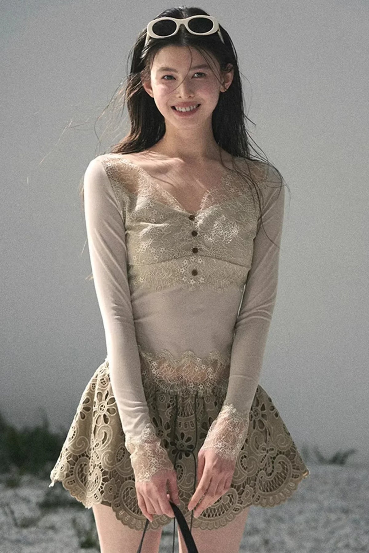 Floral Hollow-Out Puffy Skirt