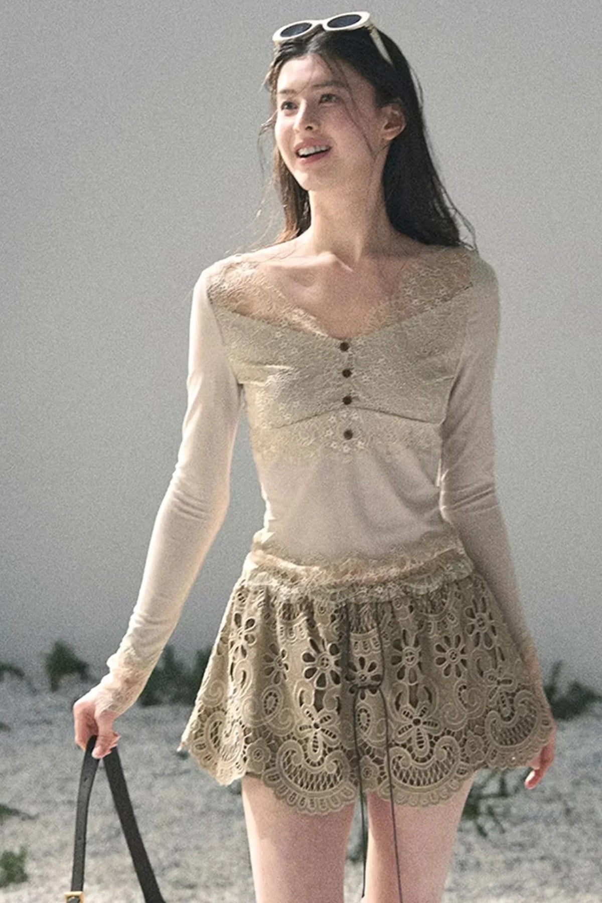 Floral Hollow-Out Puffy Skirt