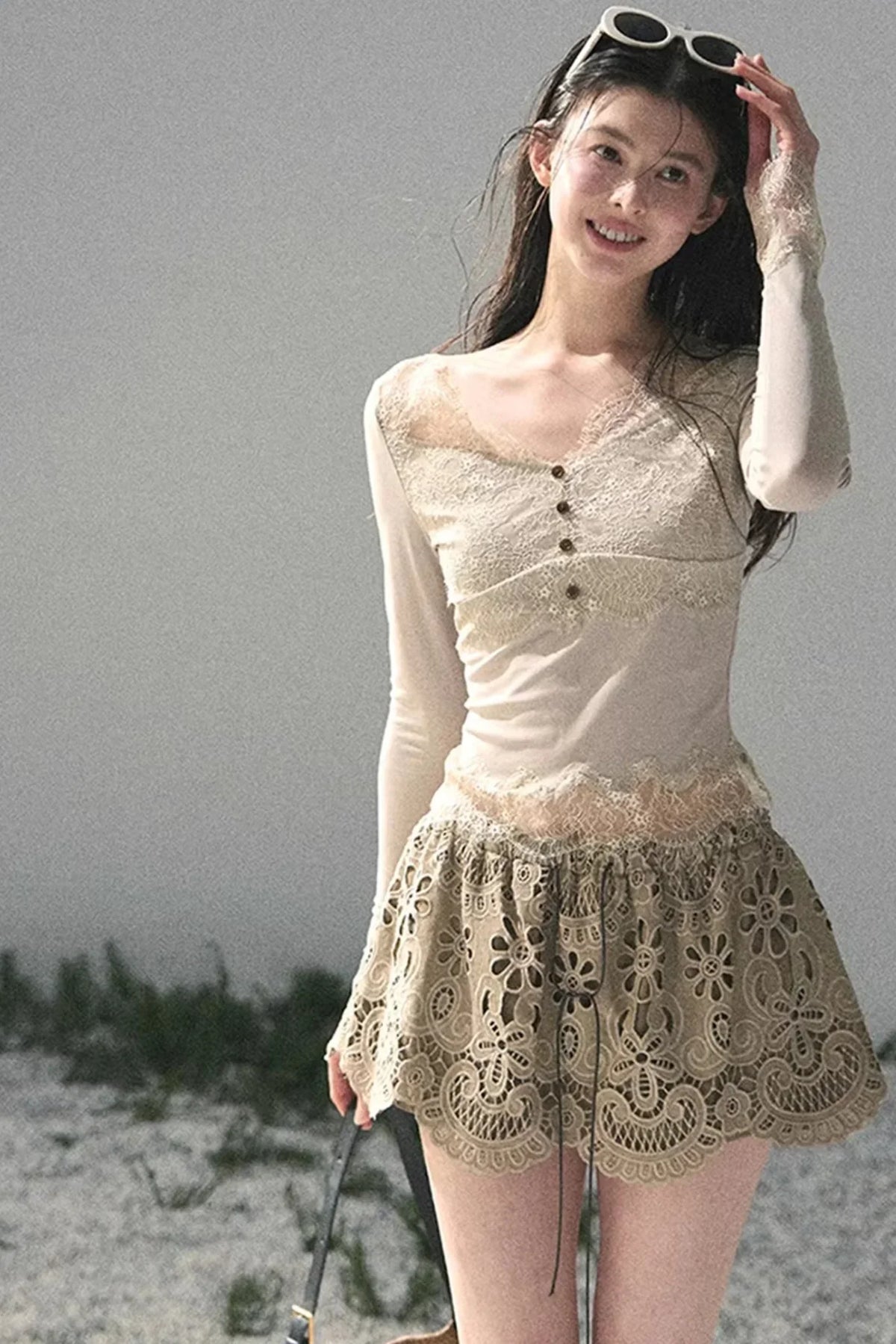Floral Hollow-Out Puffy Skirt