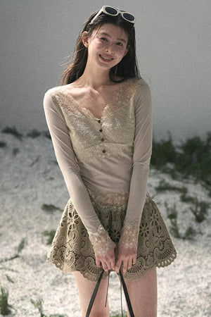 Floral Hollow-Out Puffy Skirt