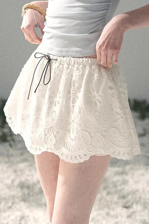 Floral Hollow-Out Puffy Skirt