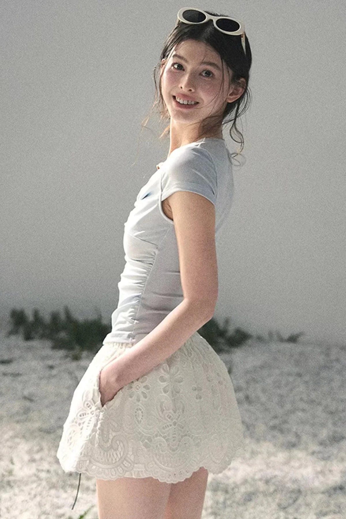Floral Hollow-Out Puffy Skirt