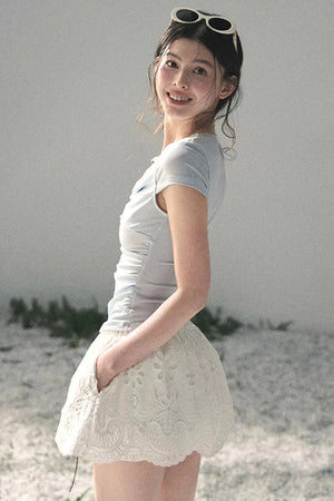 Floral Hollow-Out Puffy Skirt