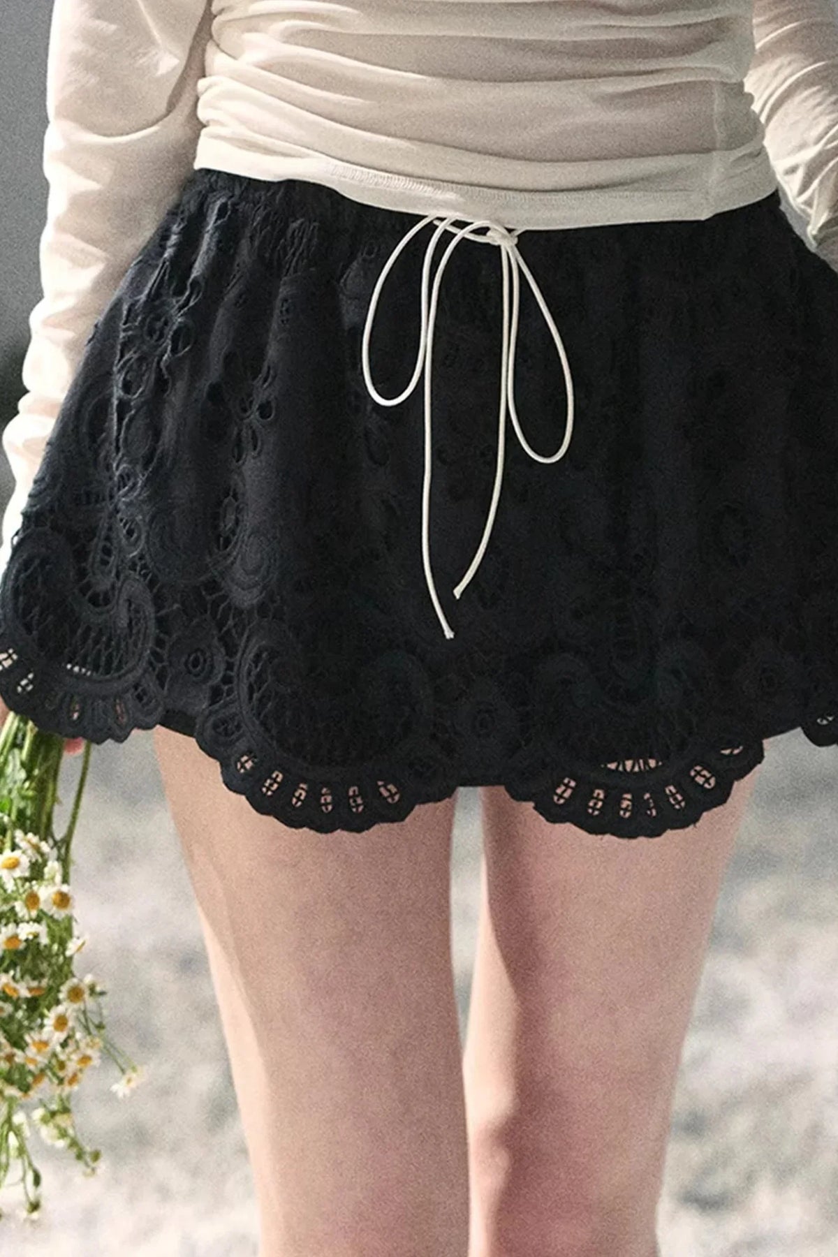 Floral Hollow-Out Puffy Skirt