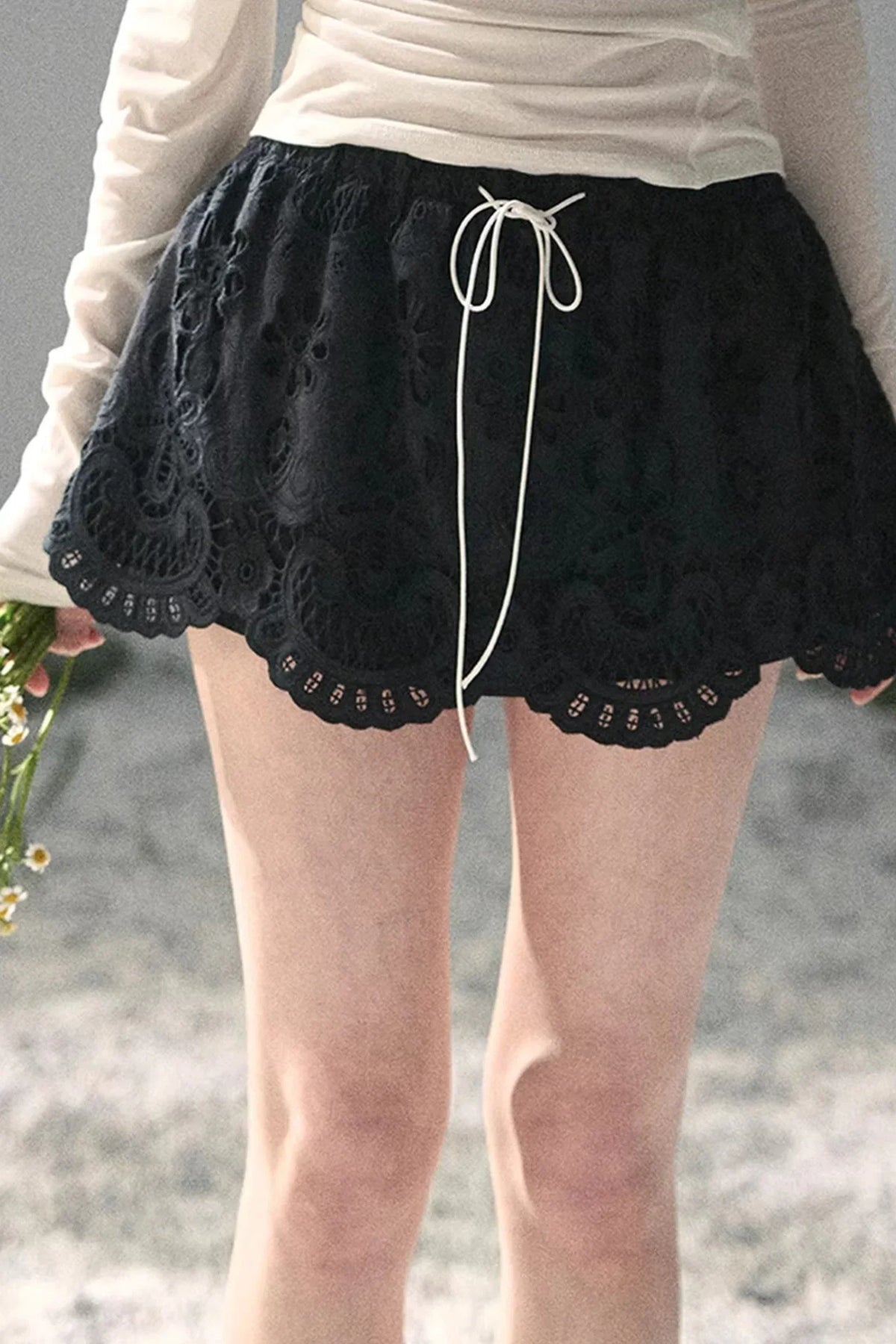 Floral Hollow-Out Puffy Skirt