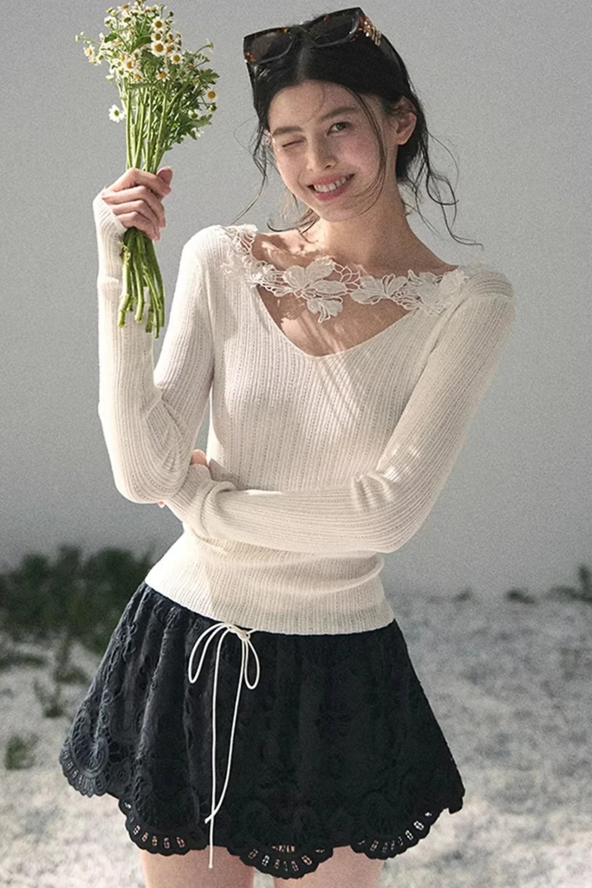Floral Hollow-Out Puffy Skirt