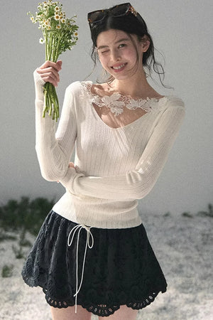 Floral Hollow-Out Puffy Skirt