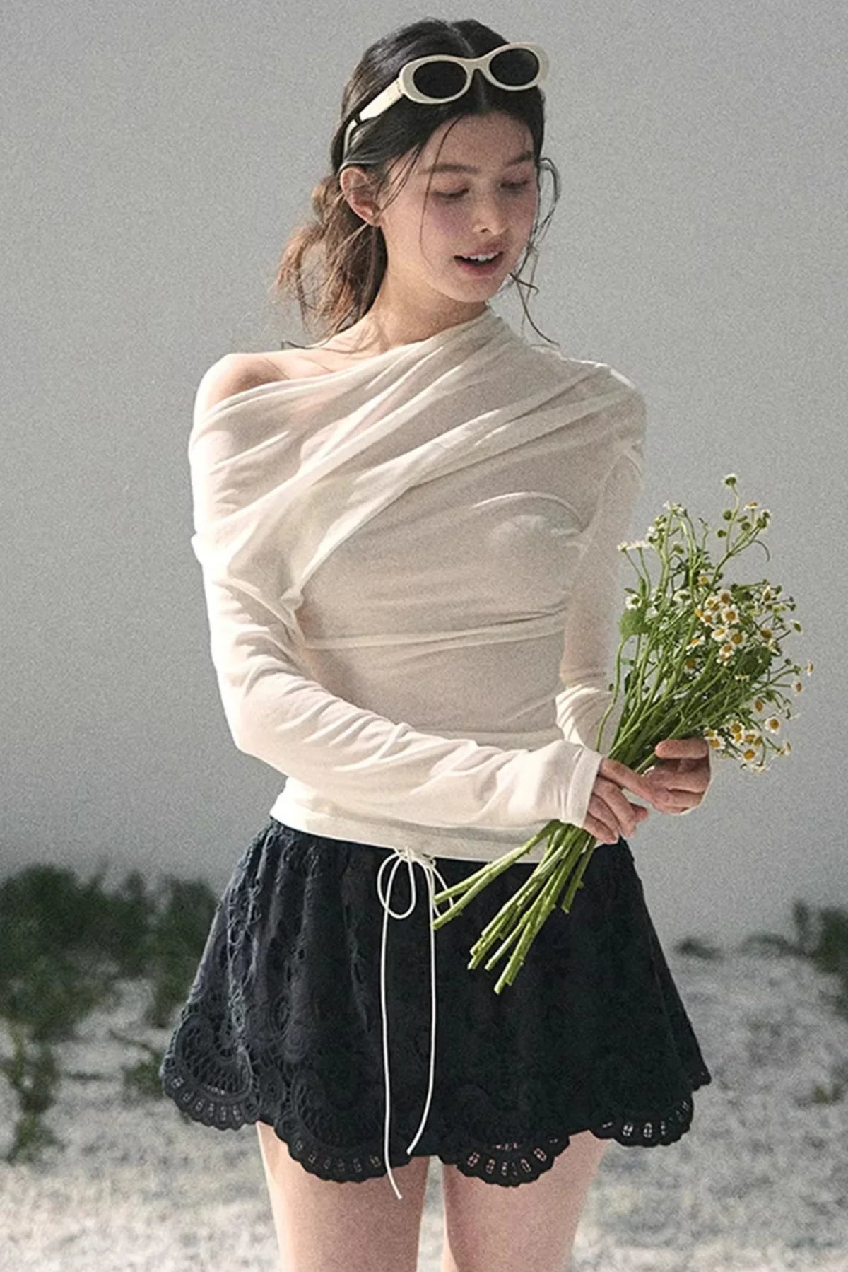 Floral Hollow-Out Puffy Skirt