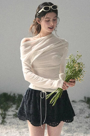 Floral Hollow-Out Puffy Skirt