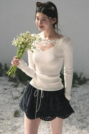 Floral Hollow-Out Puffy Skirt