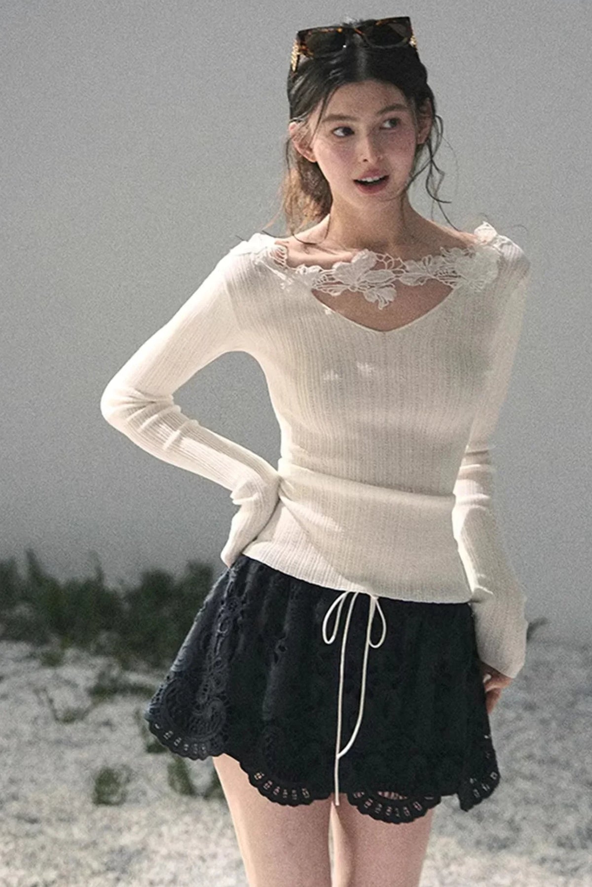 Floral Hollow-Out Puffy Skirt
