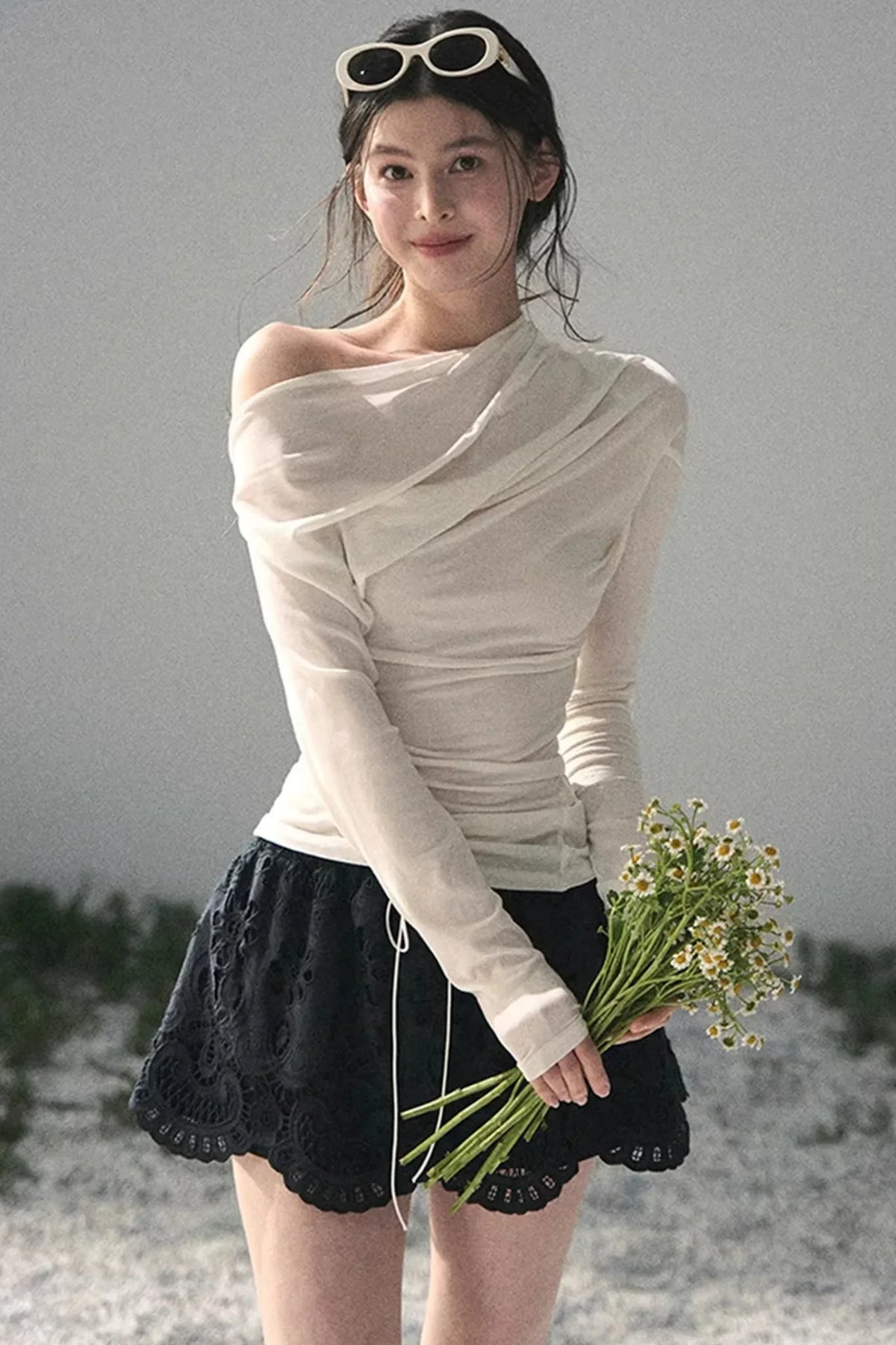 Floral Hollow-Out Puffy Skirt