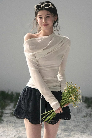 Floral Hollow-Out Puffy Skirt