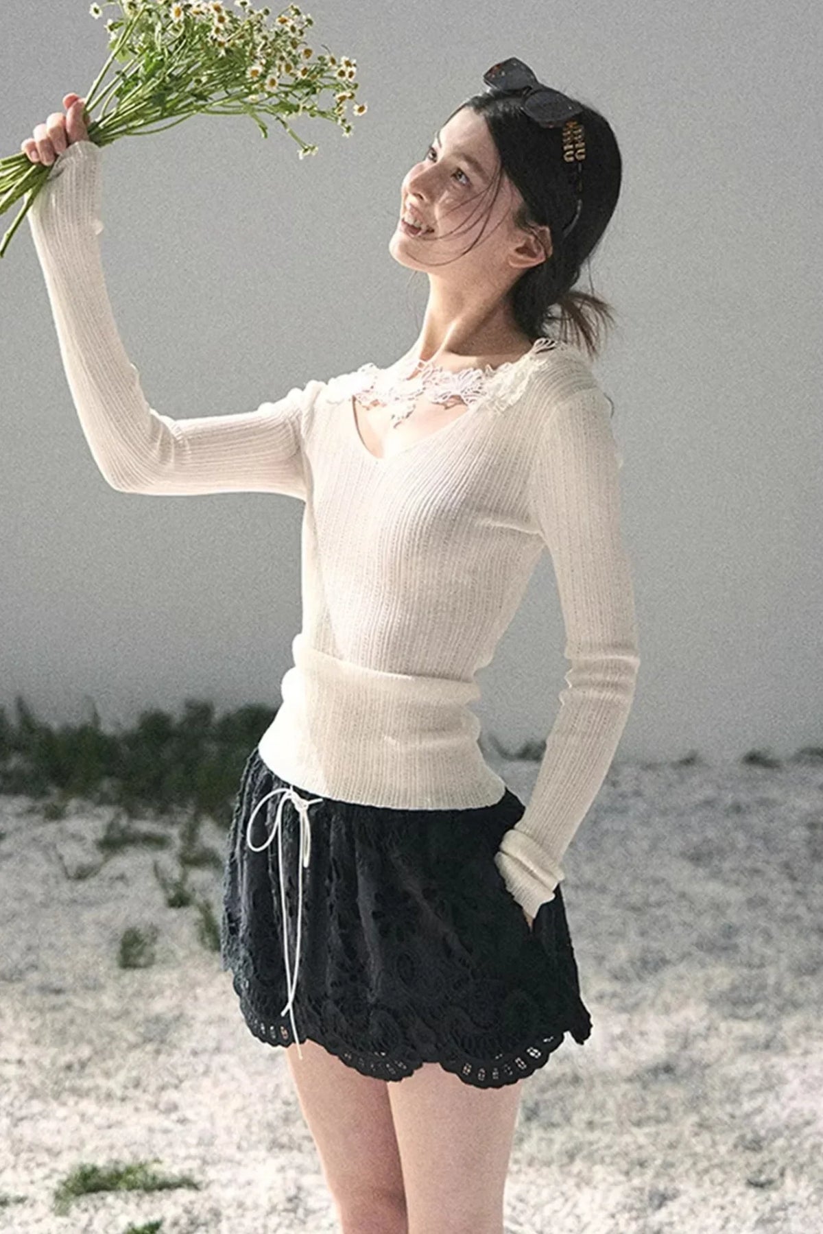 Floral Hollow-Out Puffy Skirt