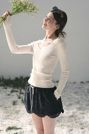 Floral Hollow-Out Puffy Skirt