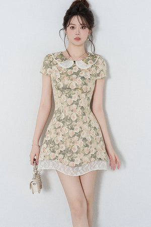 Floral Jacquard Doll Collar Dress
