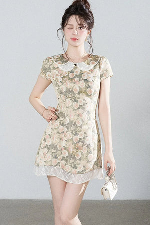Floral Jacquard Doll Collar Dress